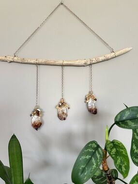 Driftwood Hanging Crystal Wall Decor with Raw Citrine Crystals